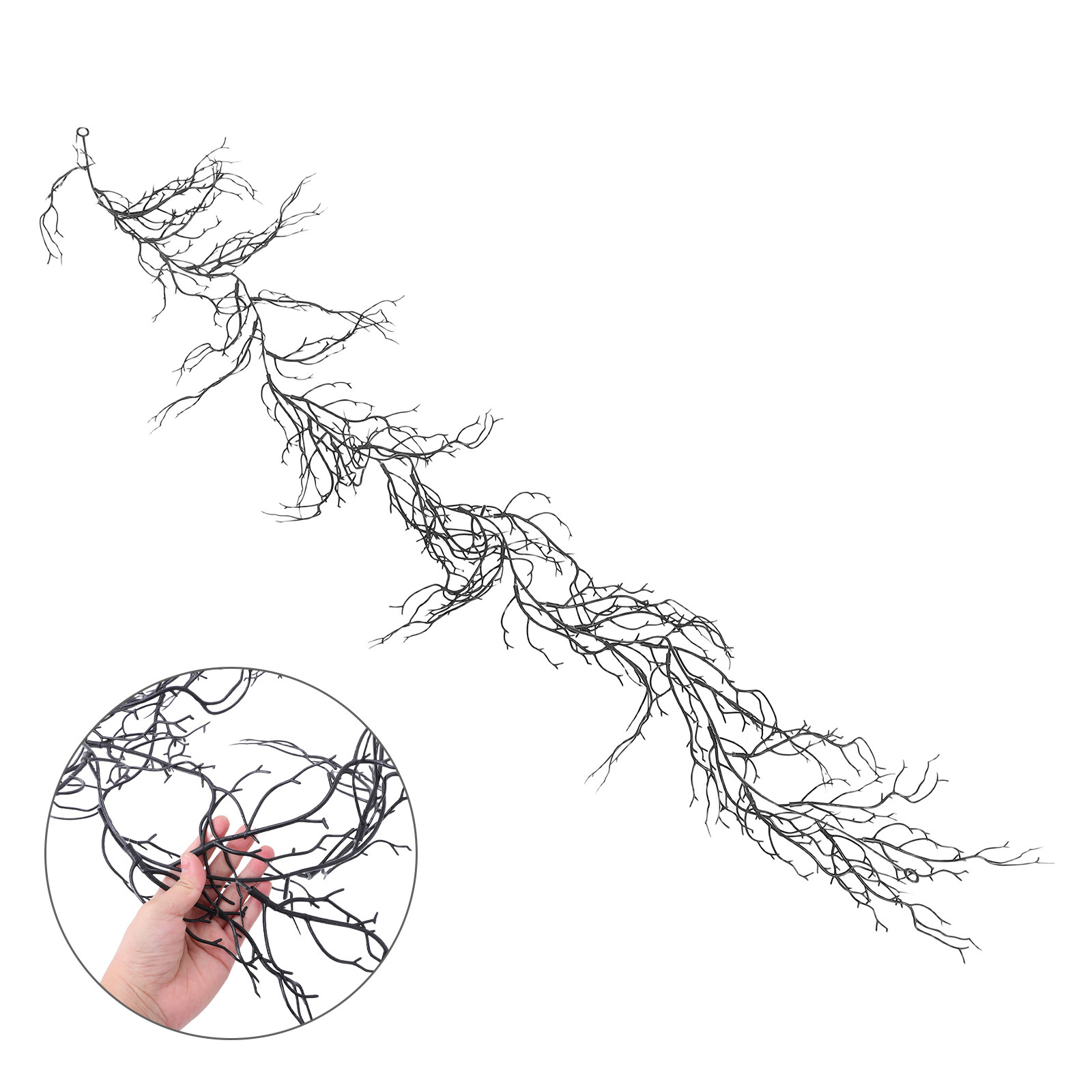 Branch Curly Willow - กิ่งวิลโลว์ประดับสีดำ กิ่งไม้พลาสติกสำหรับตกแต่งฮาโลวีน กิ่งไม้ประดับที่ดูสมจริง งอได้ ใช้ตกแต่งภายในและภายนอก สร้างบรรยากาศหลอนๆ