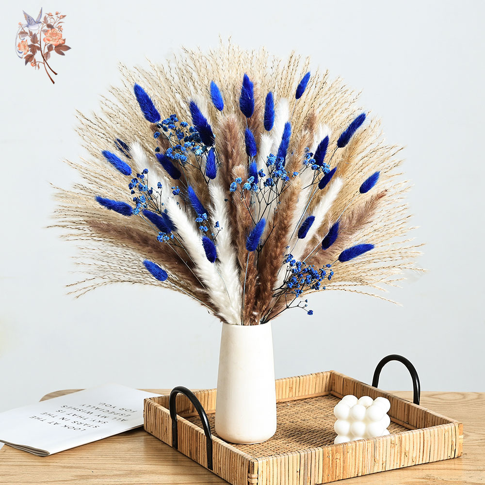 Dried Flower Bunch - 70 Stem Blue Fluffly หางกระต่าย Pampas