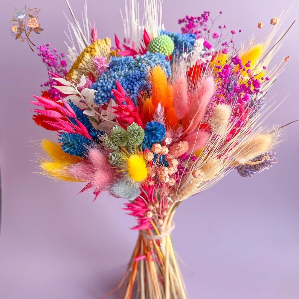 Dried Flower Bunch - ช่อดอกไม้แห้งหลากสีสันสำหรับเจ้าสาว ช่อดอกแพมพัสและดอกยิปโซฟิลลา ช่อดอกไม้เจ้าสาวสำหรับตกแต่งโต๊ะกลางงานแต่งงาน และตกแต่งบ้าน