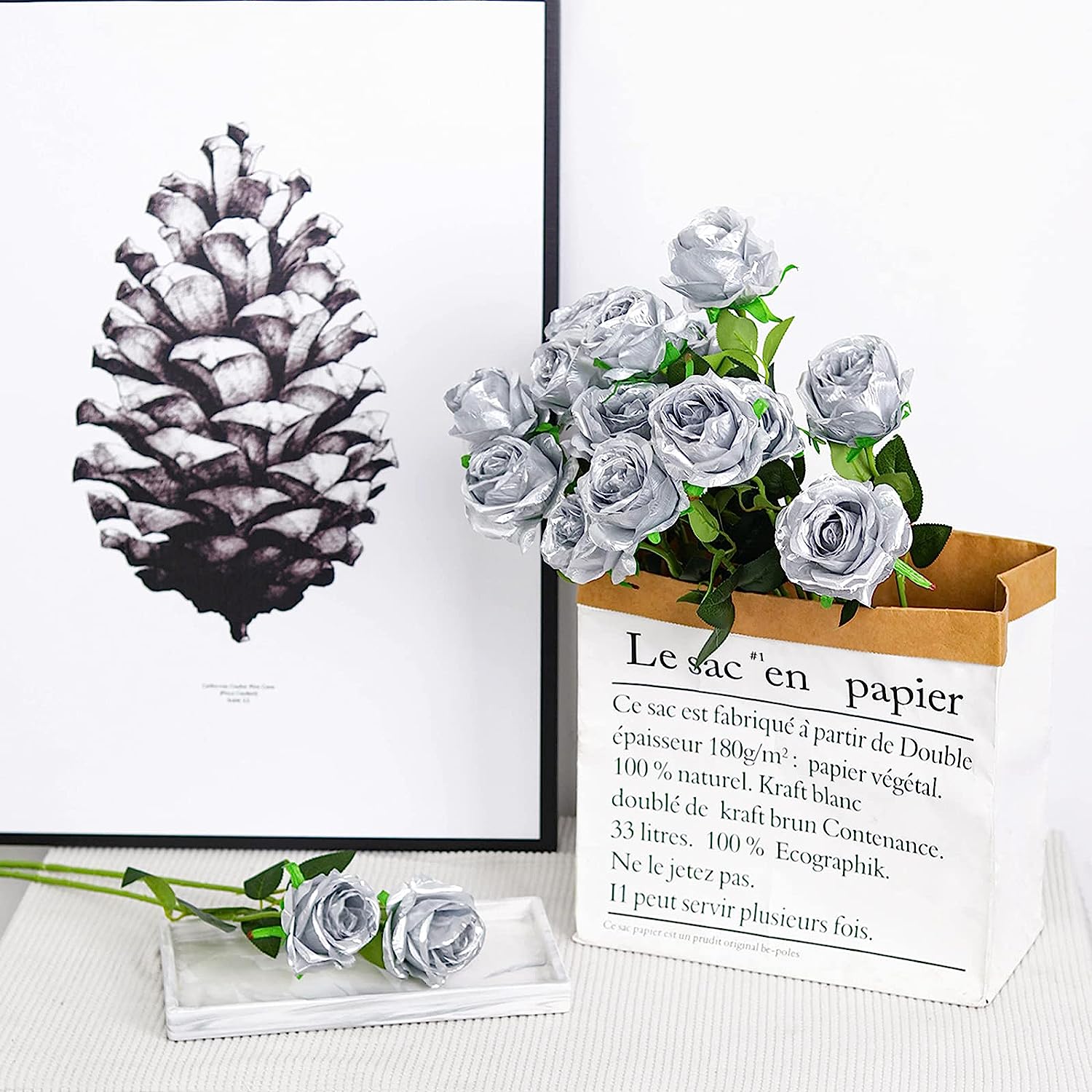 ดอกกุหลาบก้านยาวสีเงินเทียมสำห - Dried Flower Bunch บทวิจารณ์และราคา