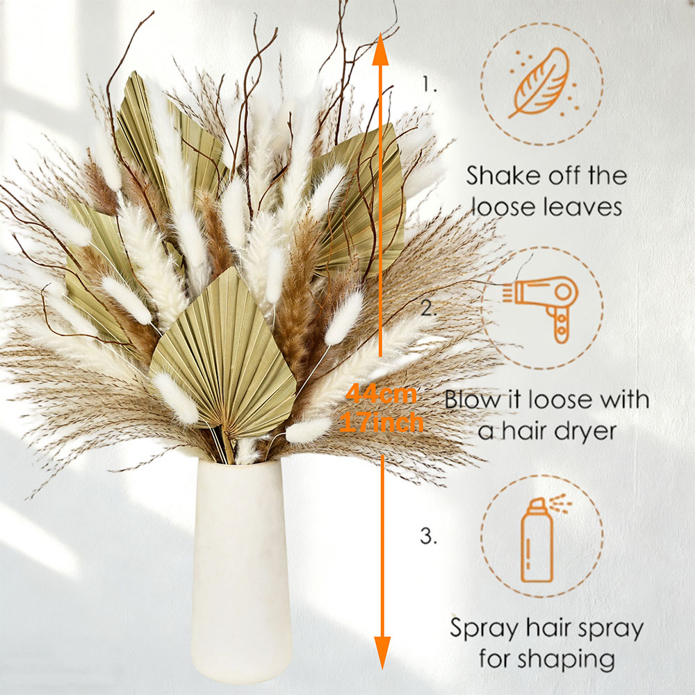 ช่อดอกไม้ใบปาล์มแห้งธรรมชาติผส - Dried Flower Bunch บทวิจารณ์และราคา